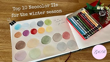 My winter Neocolor II palette | Top 10 colors + Must-try winter color mixes for nature drawing