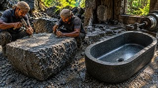 Amazing Craftsmanship, Raw Rock to Luxury Stone Sink Tub |recovery garage