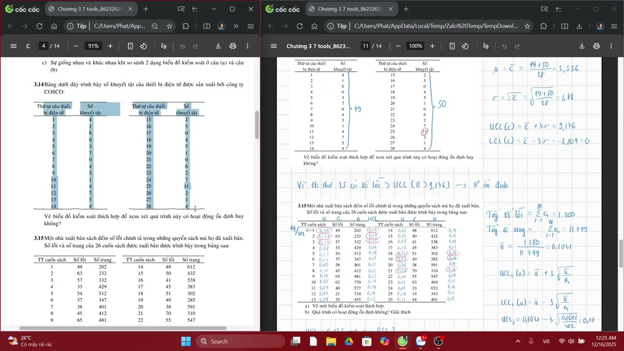 Giải bài tập quản lý chất lượng biểu đồ kiểm soát