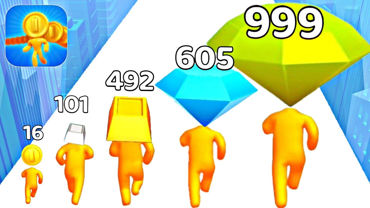 Coin Head Run - Asmr Gameplay Level Up Silver Gold Diamond Reach the Biggest Gem!