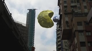 Pac Man Giant Robot Over Hong Kong