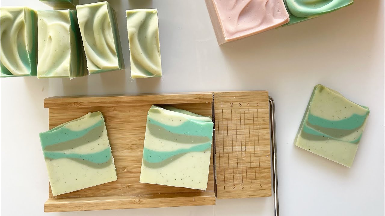 Green layered cold process soap - YouTube