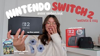 cozy asmr NINTENDO SWITCH 2 UNBOXING \& SETUP 🎮♠️ my first switch, mario kart world, pokemon arceus