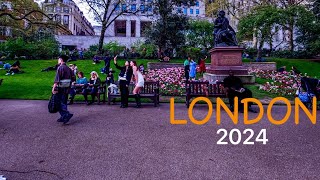 London Walk Spring  April 2024 |  Central London tour  [ 4K ]