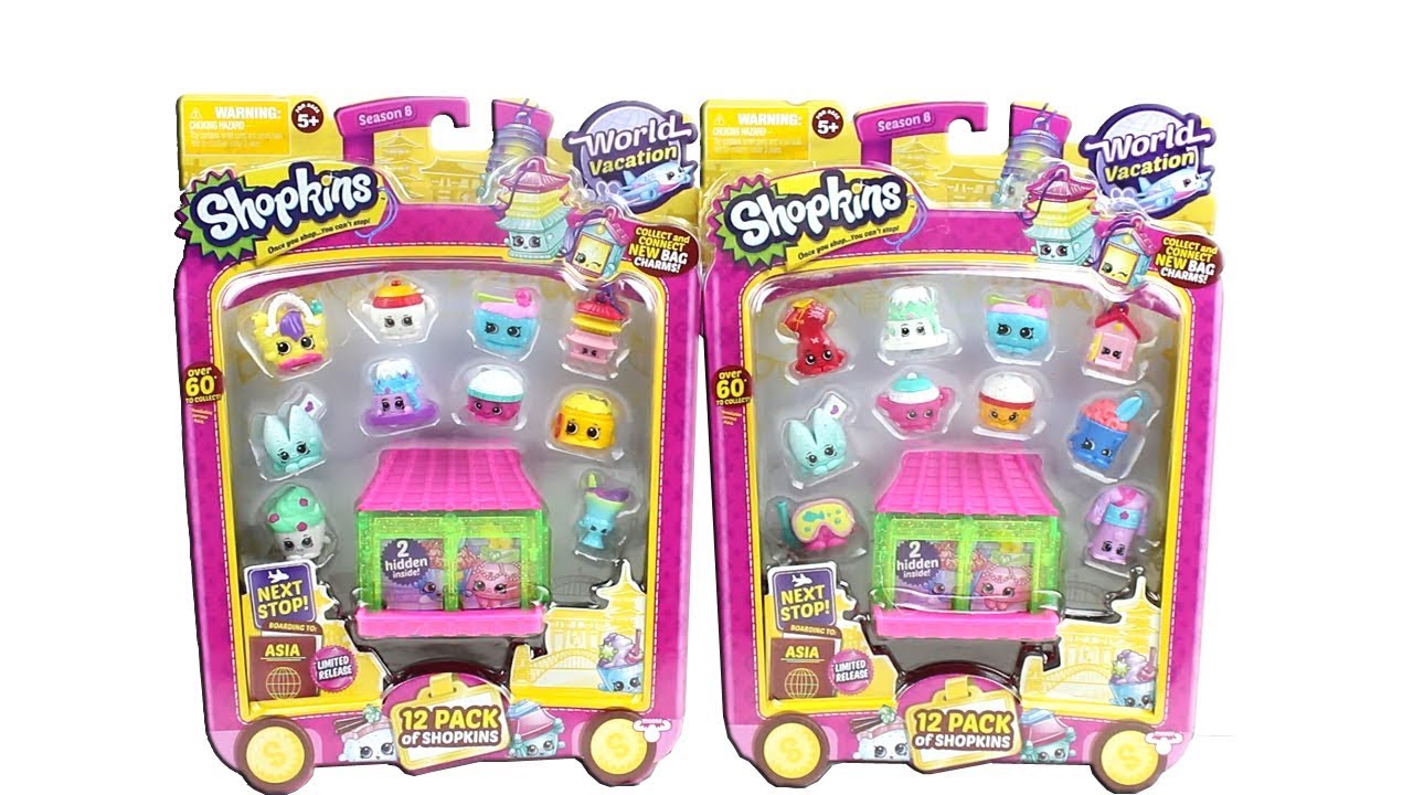 Shopkins Season 8 Boarding to Asia 12 Packs Unboxing Toy Review with Special Edition Bag Charms