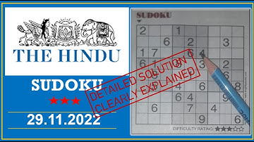 How to Solve 3 Star Hindu  Sudoku Nov 29,  2022 -  Step By Step Solution