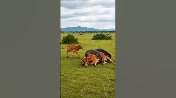 A Giant Python Attacked the Cow But What the Baby Cow Did Next Will Shock You! 🐍🐄