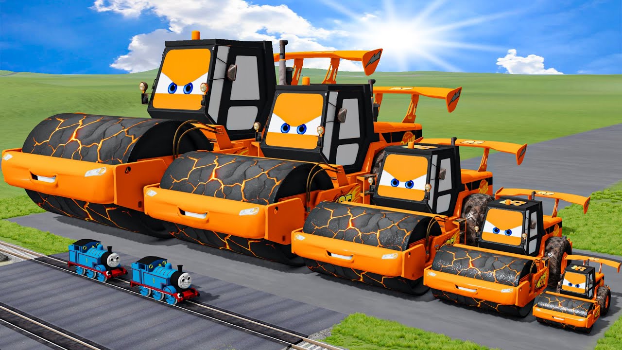Big & Small Orange Rollers Lightning Mcqueen Monter Lava vs Trains Thomas | BeamNG.Drive