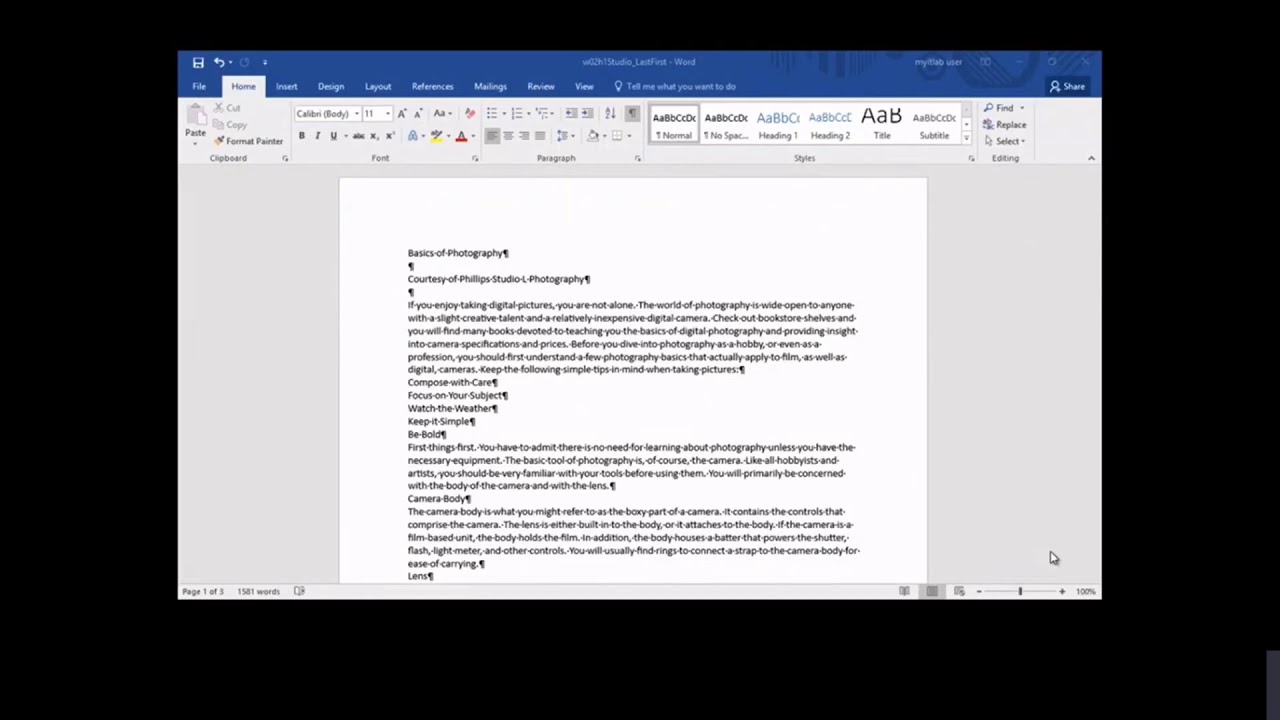 ms word presentation view