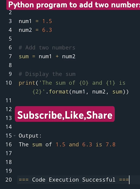 Python program to add two numbers #python #ai #coding #wscube #edureka ...