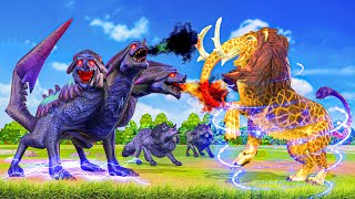 Monster Elephant Lion Vs Alien Wolf   3 Headed Dragon Vs Zombie Elephant   Animal Revolt Epic Battle