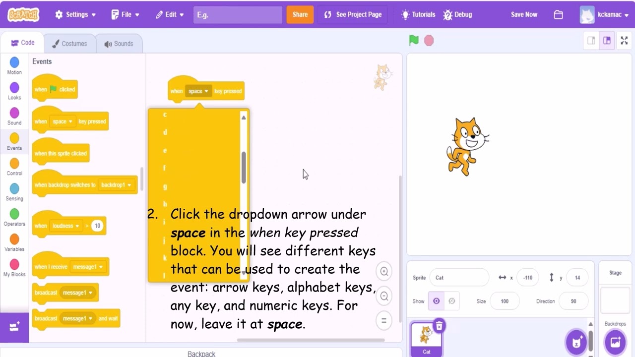 Keyboard Events in Scratch | Beginner Visual Programming with Key