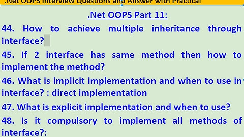 Part 11 .Net c# OOPS Questions on Multiple inheritance, Explicit & Implicit Interface implementation