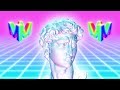 Vaporwave Aesthetic Statue on 80s Neon Glow Grid with Spinning Logo 4K VJ Loop Moving Background