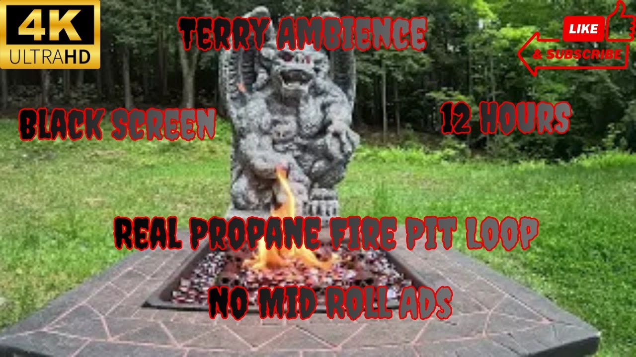4k Propane Fire Pit Ambience with Gargoyle Daytime 12 Hours Black Screen after 1 Hour
