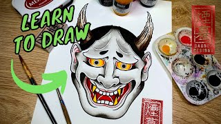 The BEST way to draw a Hannya mask (Traditional Japanese tattoo)