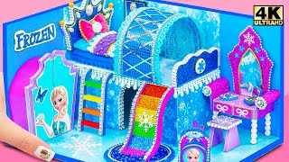 How To Make Frozen House With Cold Bedroom, Rainbow Slide Pool From Cardboard ❄️ DIY Miniature House