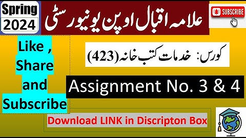 ⏩ AIOU Code 423 Solved Assignment No.3 & 4 Spring 2024 || Subject: Library Services || (BA/B.Com)