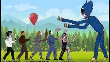 Huggy Wuggy vs Jason Voorhees, IT Pennywise, Freddy Krueger, Jeff, Leatherface Drawing Cartoon 2 Dc2
