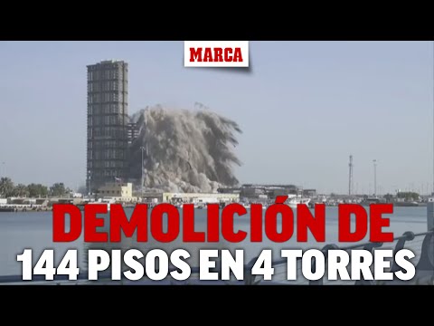 Rápida demolición de 144 pisos en 4 torres en Emiratos Arabes con una explosión controlada I MARCA