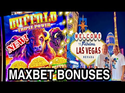 NEW! BUFFALO TRIPLE POWER SLOT MACHINE! MAXBET BONUSES! BELLAGIO LAS VEGAS!