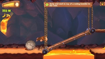 Banana Kong 2 Jump and land on top of a rolling boulder in the cave (In One Run)