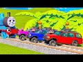 Big &amp; Small Mcqueen Truck vs Monster Truck Rescue - Cars vs Long Slide Game with Train - BeamNG