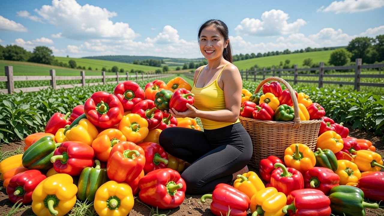 Harvesting Thousands of Fresh Organic Bell Peppers to Sell at the Market | Emma Daily Life