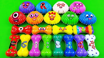 Rainbow SLIME - Looking Numberblocks, Alphablocks, C0c0melon with Seashell, Bones Coloring! ASMR