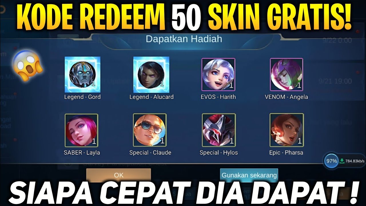 50 KODE REDEEM SKIN GRATIS MOBILE LEGENDS !!! - YouTube