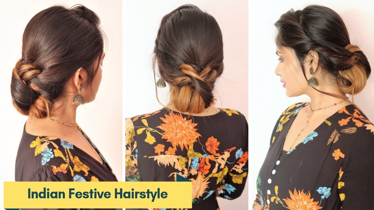 Indian Festive Hairstyle For Medium To Long Hair/Hairstyle For Diwali ...