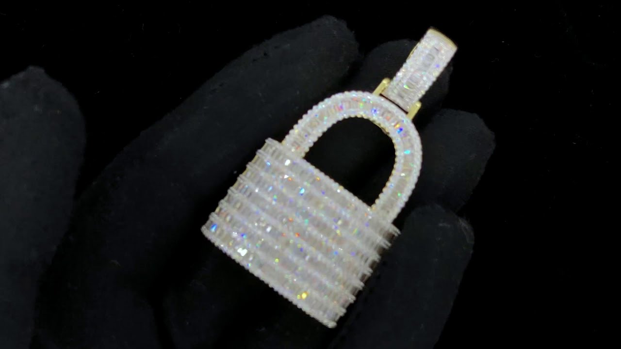 Gold Padlock Baguette VVS CZ Hip Hop Bling Pendant | Iced Out Jewelry