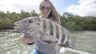 Sheepshead Fishing with Live Shrimp! Amazing Sheepshead Recipe (Catch and Cook)