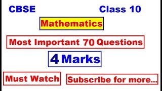 Class 10 Mathematics Important Questions for 2021 | 4 Marks Most Expected Questions for 2021