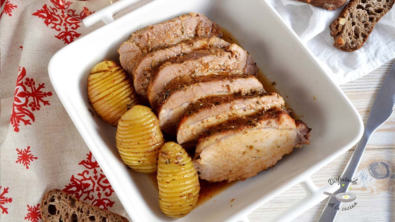 Cómo hacer Lomo de cerdo marinado al horno con patatas hasselback