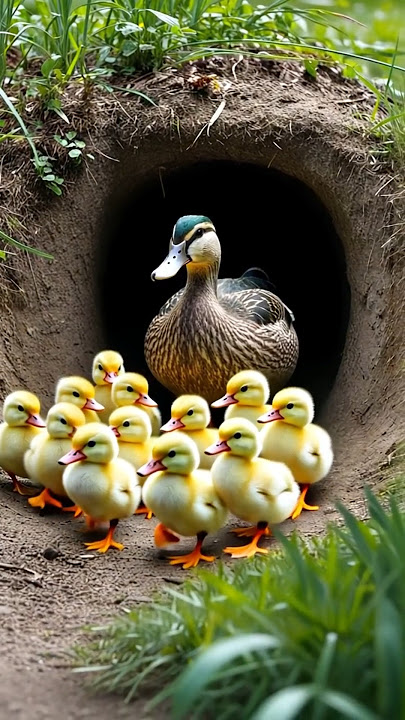 A Mother's Watchful Guidance: Ducklings Step Out into the World #duckling #chicks