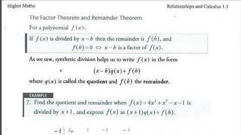 Higher Maths Polynomials and Quadratics Lesson 1D Synthetic Division Exercise 7B, 7C and 7D