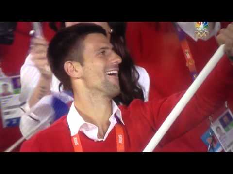 NOVAK DJOKOVIC tennis great from SERBIA carrying flag at  Olympic Opening Ceremony London 2012