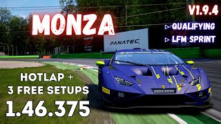 LAMBORGHINI HURACAN GT3 EVO2 | MONZA 1.46.3 | HOTLAP + FREE SETUP | ACC v1.9