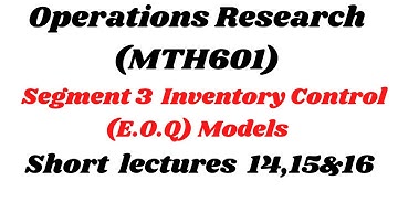 mth601 short lecture 14,15 & 16 || EOQ Models|| Price break|| Dynamic order Quantity || Lead time
