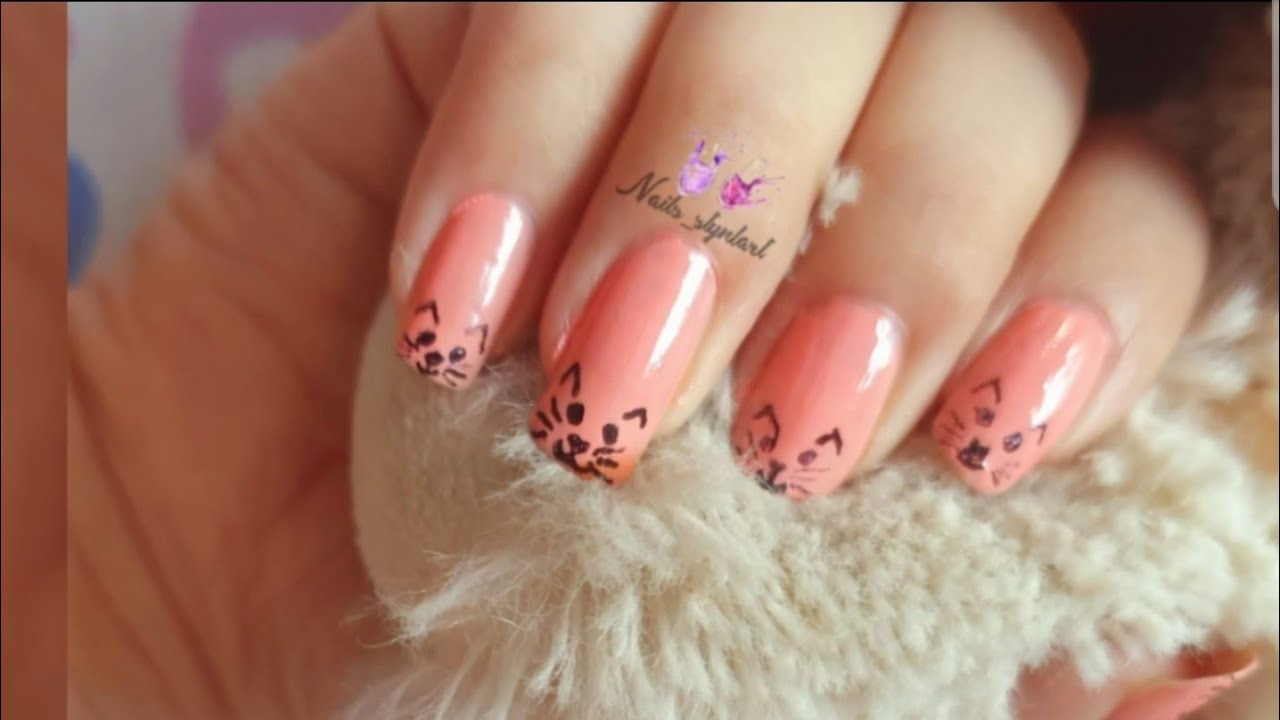 Cute cat nails | Cat nailart | french nails | Easy nailart | Stynlart ...