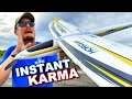 Pilot gets instant karma with crash landing on fast rc plane