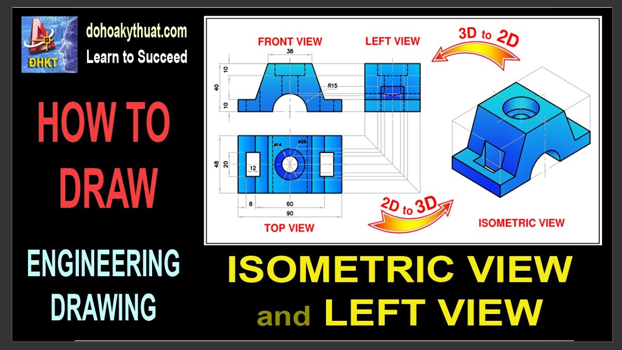 How to draw Isometric view and Left view | 2D to 3D Projection ...