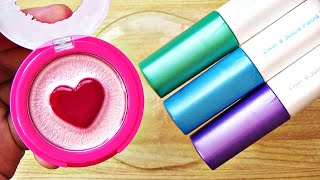 Satisfying Slime Coloring with Makeup! Mixing Heart Lip Gloss &amp; Metallic Markers into Clear Slime!