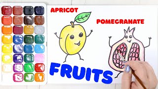 Fruits. Drawing and learning 16 popular fruits. In English
