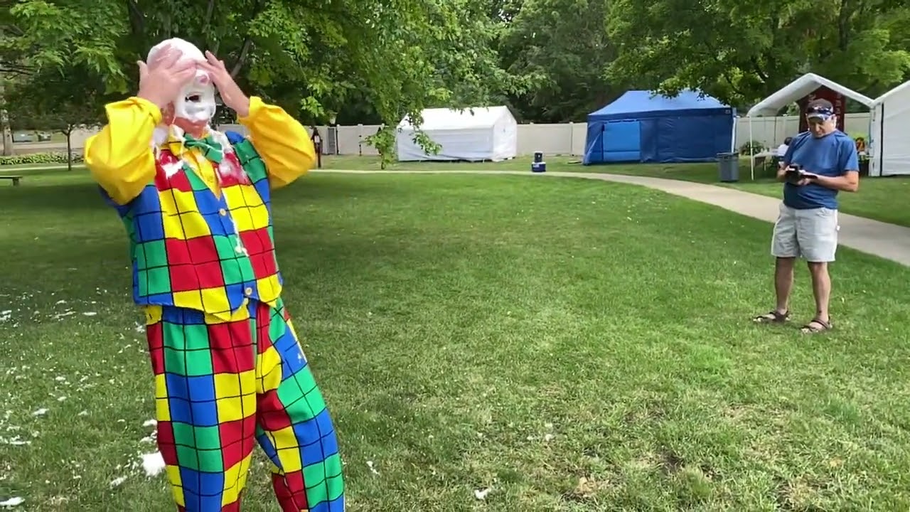 Pie in the face! James Kuhn gets it in the kisser.