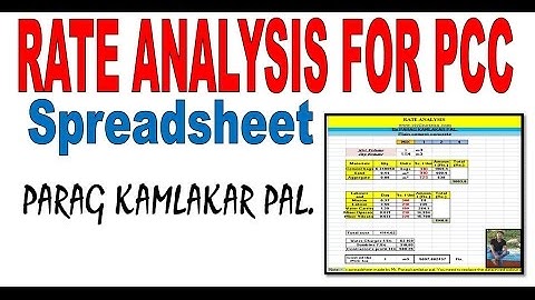 Spreadsheet for PCC (Plain cement concrete) Rate analysis by PARAG KAMLAKAR PAL.