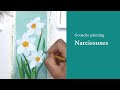 Gouache Painting: White Narcissuses for Spring