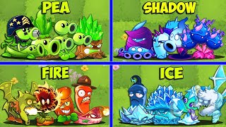 4 Team FIRE x PEA x SHADOW x ICE Battlez - Who Will Win? - PvZ 2 Team Plant vs Team Plant