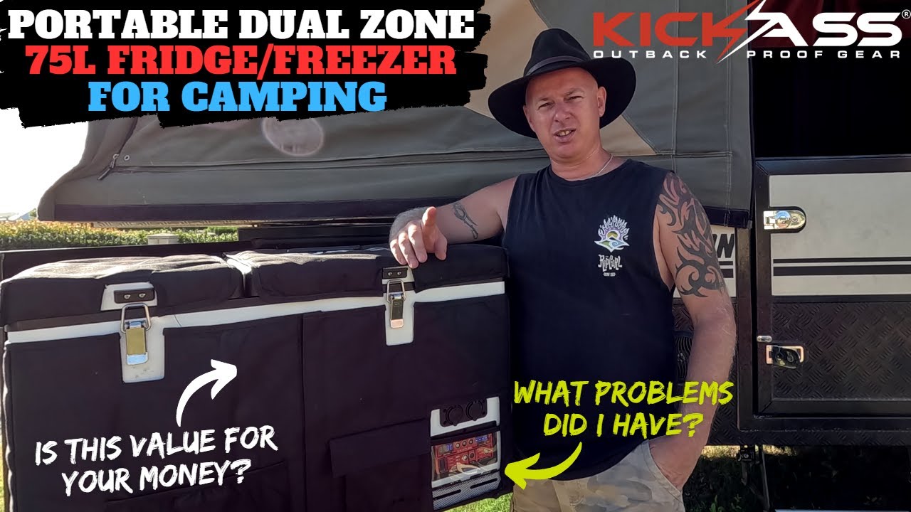 KickAss 75L Portable Camping Fridge/Freezer & Fridge Slide Table Combo